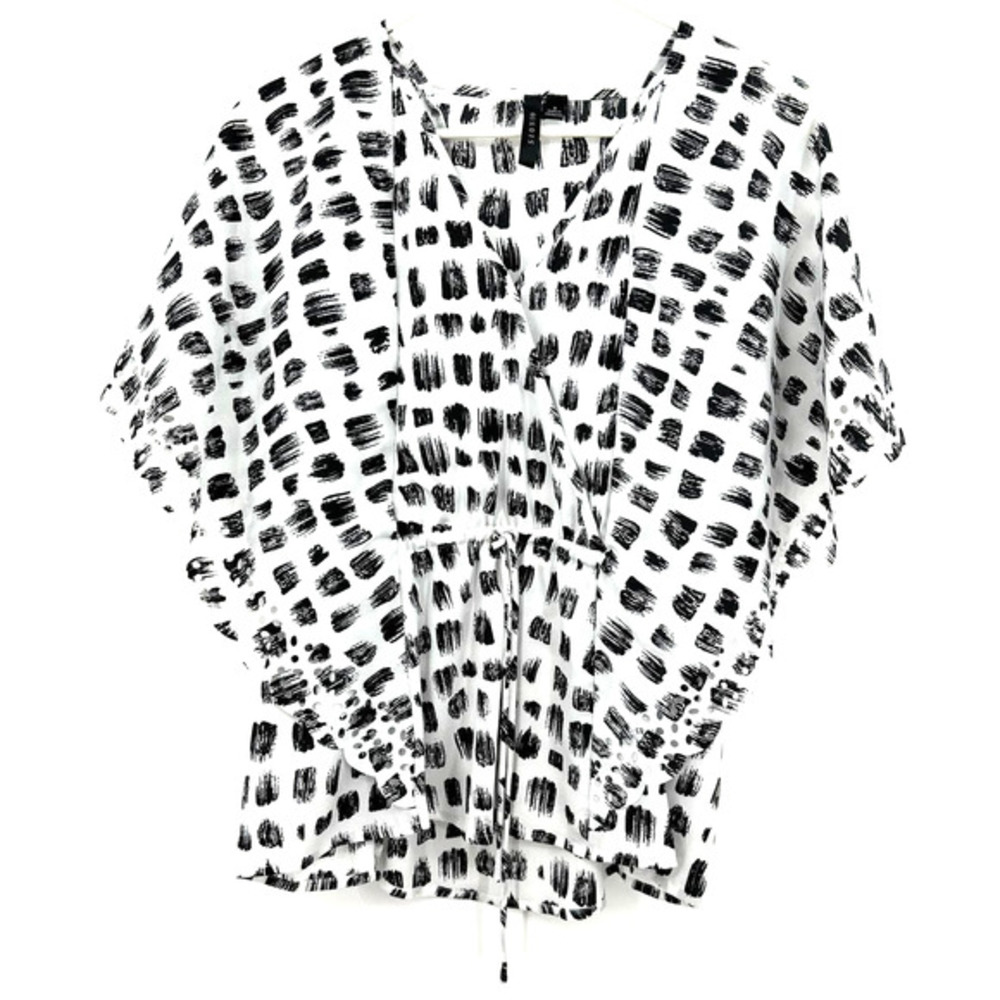 Sioni size‎ Small short sleeve white black blouse laser cut detail tie waist